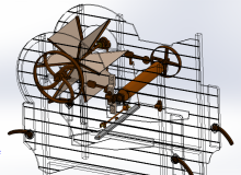 A winnower cleans the harvested grain by feeding it through a separation airflow created by a fan, and through vibrating sieves. Powered by a stationery engine